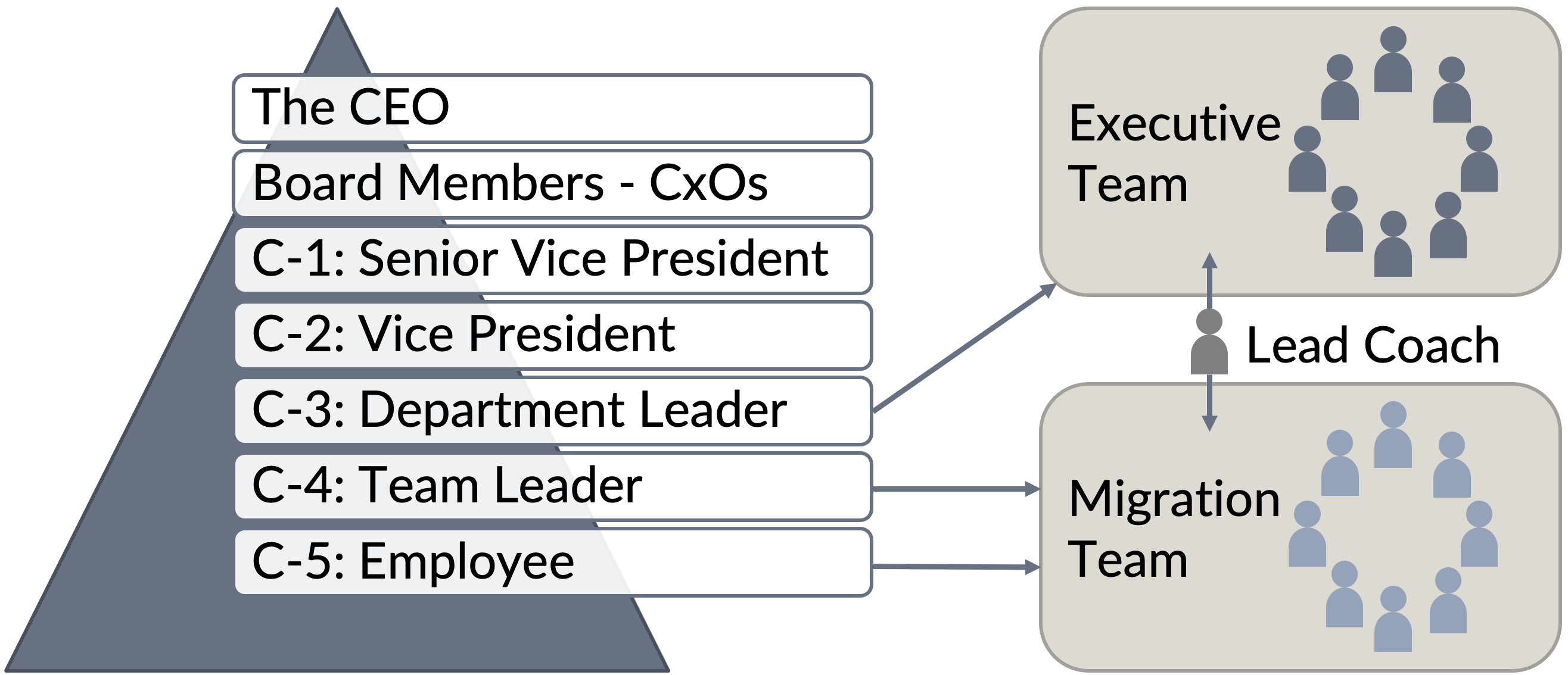 Teams covering the whole organizational system. Stakeholders and interface partners not shown.